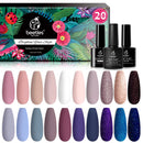 Beetles 20Pcs Gel Nail Polish Kit, with Glossy & Matte Top Coat and Base Coat- Girls Night Collection Popular White Nude Gray Glitters Soak Off Gel Polish Christmas Gift beetles Gel Polish