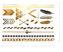 Terra Tattoos Gold Metallic Temporary Tats 75+ Geometric Henna Designs Moon, Stars, Arrows, Feathers Waterproof Nontoxic Long Lasting Perfect for Beach, Festivals, & more! Terra Tattoos