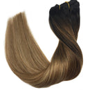 Doores Hair Extensions Clip in Human Hair Ombre Natural Black to Chestnut Brown and Honey Blonde Remy Clip in Human Hair Extensions Straight 120g 7pcs 20 Inch Doores