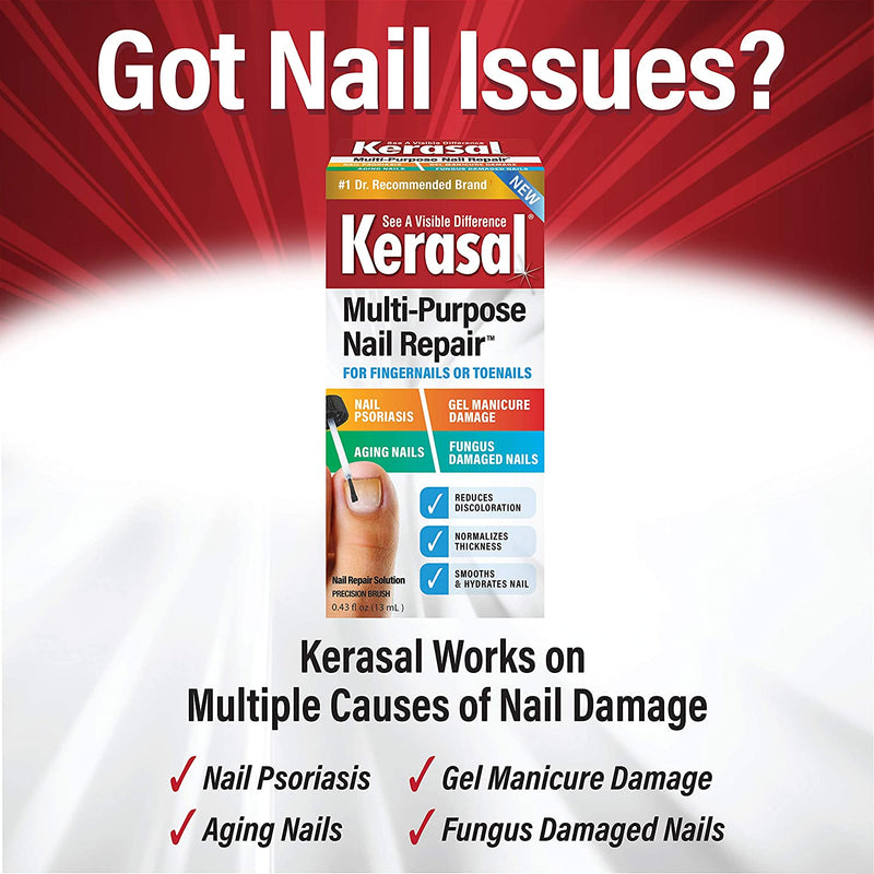 Kerasal Multi-Purpose Nail Repair, Nail Solution for Discolored and Damaged Nails, 0.43 fl oz Kerasal
