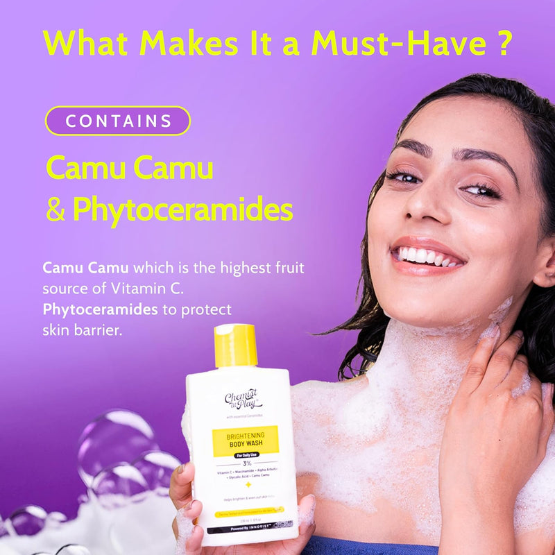 Brightening Body Wash | Glowing Skin Vitamin C Bodywash | Helps to Reduce Fades Dark Spots, Evens out Skin Tone | Alpha Arbutin | 30X Vitamin C with Camu Camu | For Women & Men | 236ml Infinity Warehouse