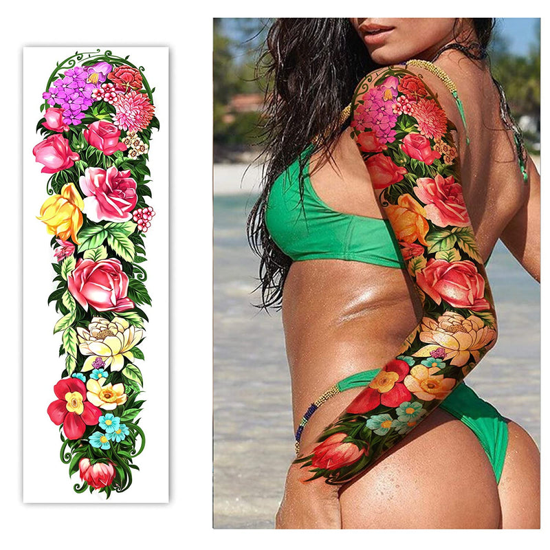 Full Arm Waterproof Temporary Tattoos 8 Sheets and Half Arm Shoulder Tattoo 10 Sheets, Extra Large LastingTattoo Stickers for Girls and Women (22.83"X7.1") Yazhiji