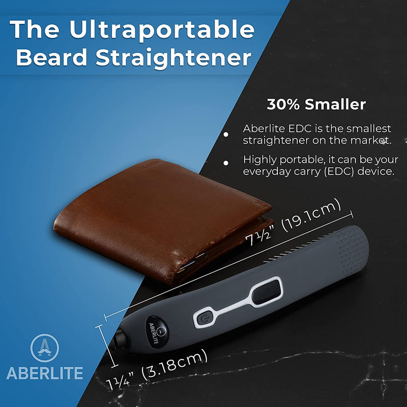 Aberlite EDC - Premium Beard Straightener Brush for Men - Professional Straightening Tool Heated Comb - For Short & Long Beards  - For Home and Travel Aberlite