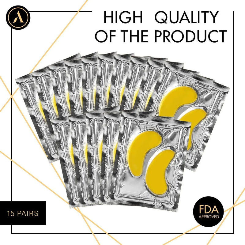 ALLUREY 24K Gold Collagen Under Eye Mask, Anti-aging and Anti-wrinkle Effect, Moisturizes, Reduces Puffiness and Dark Circles, Under Eye Patches (15 Pairs) ALLUREY
