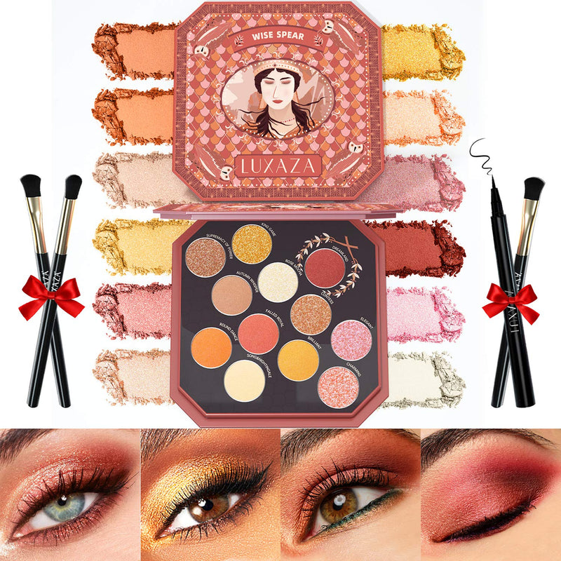 LUXAZA Pink Nudes Neutral Eyeshadow Palette - Eyeliner - Mirror, Matte Shimmer Gold Red Metallic Makeup Palette, Coordinated Warm Blush Pigmented Makeup pallet Starter Kit for Women - Nudes Pink LUXAZA