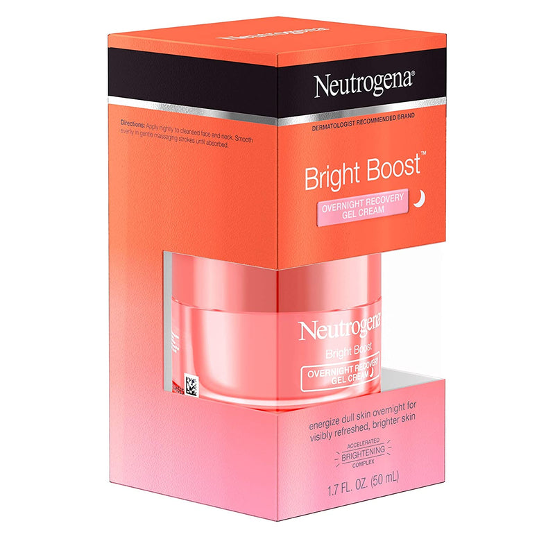 Neutrogena Bright Boost Overnight Recovery Gel Cream with Neoglucosamine, Brightening Nighttime Moisturizer, Oil-Free & Non-Comedogenic, 1.7 oz Neutrogena