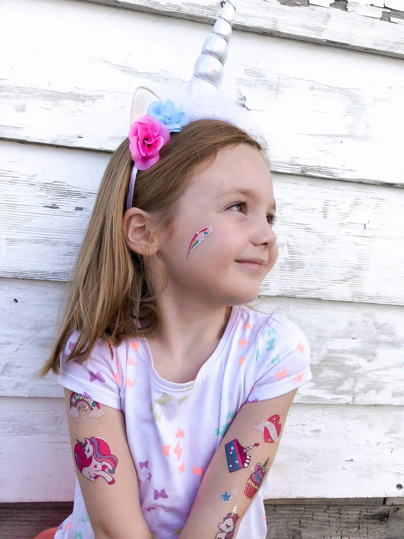 xo, Fetti Unicorn Party Supplies Temporary Tattoos for Kids - 36 Glitter Styles | Unicorn Party Favors and Birthday Decorations + Halloween Costume xo, Fetti