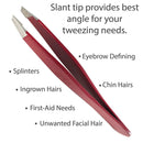 Tweezers – Surgical Grade Stainless Steel - Slant Tip for Expert Eyebrow Shaping and Facial Hair Removal – with Protective Pouch - Best Tweezer for Men and Women (Ruby Red) Zizzili Basics Store