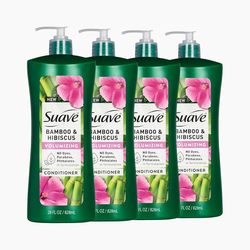 Suave Bamboo & Hibiscus Volumizing Conditioner, for Fine and Flat Hair, Salon Proven System for Boosting Hair Volume and Body, 28 oz, 4 Pack Infinity Warehouse
