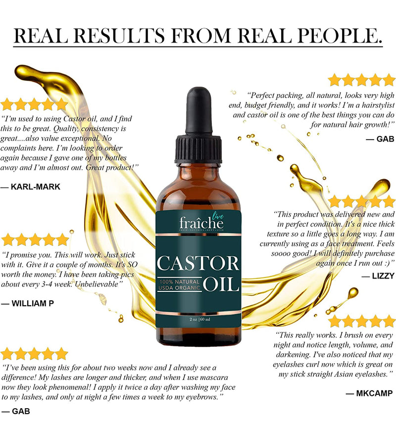 Castor Oil (2oz) + Filled Mascara Tube USDA Certified Organic, 100% Pure, Cold Pressed, Hexane Free by Live Fraiche. Stimulate Growth for Eyelashes, Eyebrows, Hair. Lash Growth Serum. Brow Treatment Live Fraiche