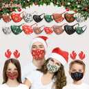 Christmas Themed Unisex Face_Mask Bandana Neck Gaiter Fashion Cloth Fabric Face Protection, Unisex Earloop Black Dust Reusable Washable (Pack of 4 Adult M71-72 And Kid KM70-72) Christmas Feeling