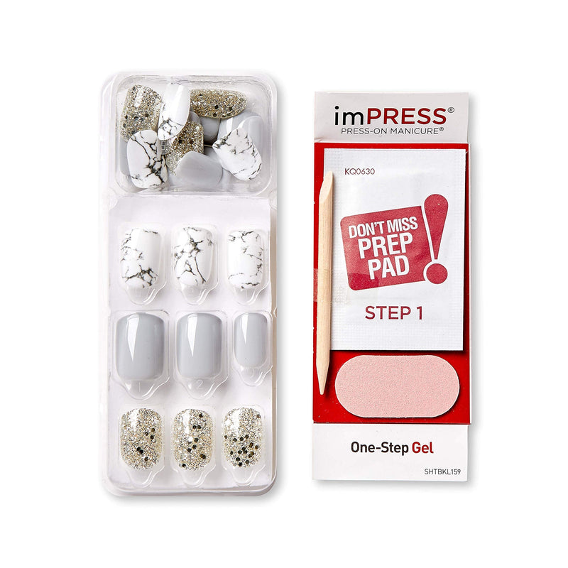 KISS imPRESS Press-On Manicure, Nail Kit, PureFit Technology, Short Press-On Nails, Square, Knock Out, Includes Prep Pad, Mini File, Cuticle Stick, and 30 Fake Nails KISS