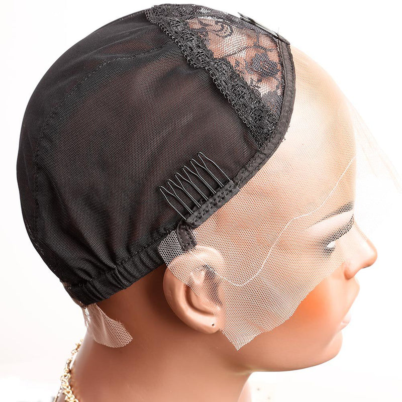 Bella Hair Breathable Lace Front Wig Cap for Making Wigs with Adjustable Straps and Combs Swiss Lace Black Medium Size Bella Hair Store