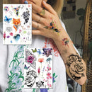 Yezunir 6 Sheets Watercolor Flower Temporary Tattoos For Women Girls Small Lavender Sweetpea Diamond Glitter Face Fake Tattoos Temporary Women Rose Floral Geometric Butterfly Feather Birds Tatoos Set Yezunir