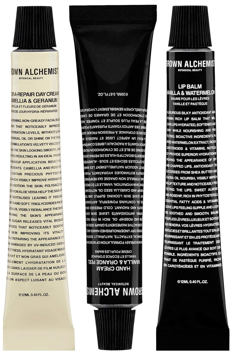 Grown Alchemist Amenity Kit - Face Moisturizer, Lip Balm & Hand Lotion Set - Facial Hydra-Repair Day Cream (12ml), Lip Balm (12ml) & Hand Cream (20ml) - Travel Size Gift Set Grown Alchemist