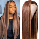UNice Hair Silk Base Fake Scalp Ombre Highlight Middle Part Wigs for Black Women, Brazilian Straight Human Hair T-Part Lace Closure Wig Pre Plucked with Baby Hair 150% Density 18inch UNICE Store