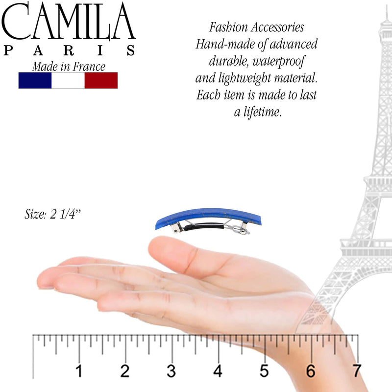Camila Paris CP3042 French Hair Barrette Clip for Girls, Set of 2 Blue Rubberized Metal Clasp Strong Hold Grip Hair Clips for Women, No Slip Durable Styling Girls Hair Accessories, Made in France Camila