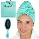 Microfiber Hair Towel Wrap with Wet & Dry Detangling Brush – Fast Drying Anti-Frizz Hair Drying Turban for Curly, Wavy and Straight Hair – Gentle Absorbent Hair Care for Women, Girls and Kids Infinity Warehouse