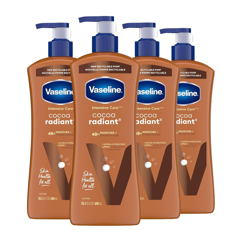 Vaseline Intensive Care Body Lotion Cocoa Radiant 3 count for Dry Skin Lotion Made with Ultra-Hydrating Lipids and Pure Cocoa Butter for a Long-Lasting, Radiant Glow 20.3 Oz Infinity Warehouse