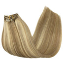 GOO GOO Hair Extensions Clip in Human Hair 16 Inch Ombre Light Blonde Highlighted Golden Blonde Color Clip in Hair Extensions Remy Human Hair Extensions Silky Straight 7pcs 120g GOO GOO Store