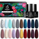 Beetles 20 Pcs Gel Nail Polish Kit, Free Spirit Collection Soak Off Nail Gel Polish Set Blue Gray Glitter Burgundy Red Purple Starter Kit with Glossy & Matte Top Base Coat DIY Manicure Set beetles Gel Polish
