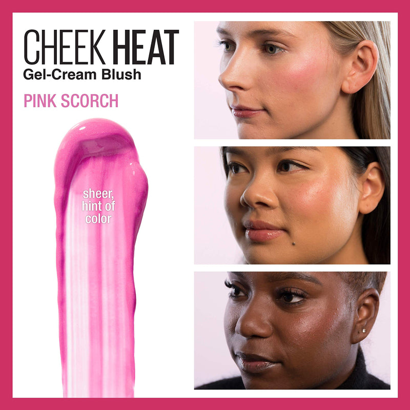 Maybelline Cheek Heat Gel-Cream Blush Makeup, Lightweight, Breathable Feel, Sheer Flush Of Color, Natural-Looking, Dewy Finish, Oil-Free, Pink Scorch, 0.27 Fl Oz Maybelline New York