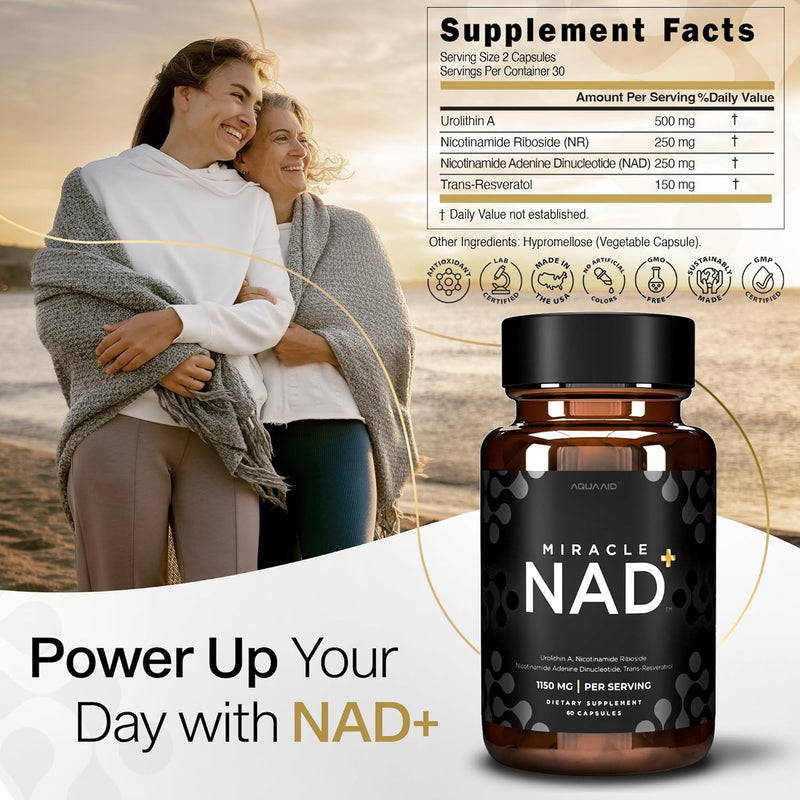 Miracle NAD with Urolithin A Supplement, Nicotinamide Riboside NR, NAD+, Trans Resveratrol for Men and Women - Healthy-Aging, Cellular Energy & Repair - 3rd Party Tested - 60 Capsules Infinity Warehouse