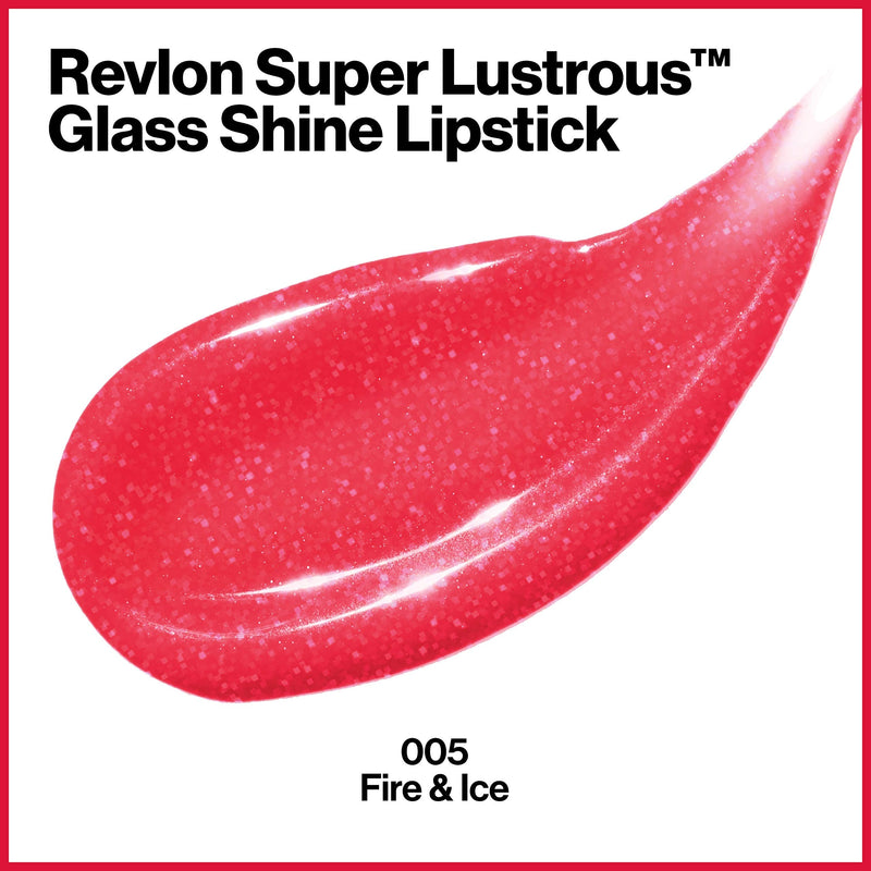 REVLON Super Lustrous Glass Shine Lipstick, Flawless Moisturizing Lip Color with Aloe, Hyaluronic Acid and Rose Quartz, Fire & Ice (005), 0.15 oz REVLON