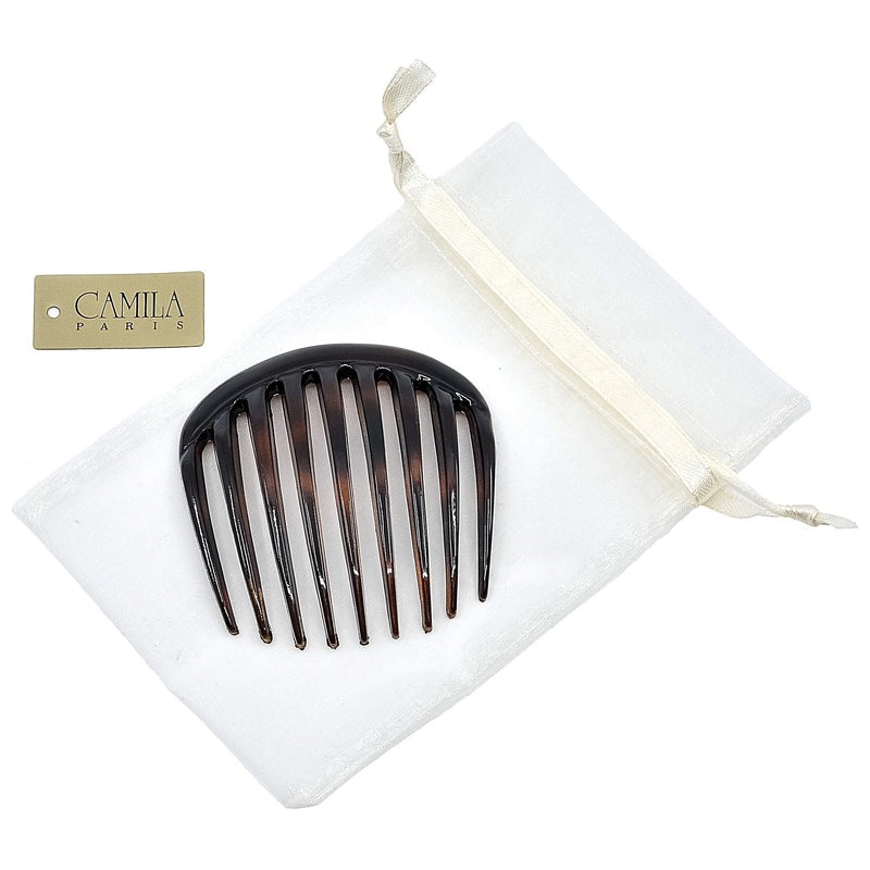 Camila Paris CP2431 French Hair Side Comb Small 3 inch Tortoise Shell, Flexible Durable Cellulose Hair Combs, Strong Hold Hair Clips for Women, No Slip Styling Girls Hair Accessories Made in France Camila