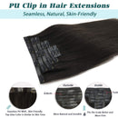 GOO GOO Human Hair Extensions Clip in PU Weft Dark Brown Seamless Hair Extensions Clip in 16 Inch 130g 7pcs Remy Hair Extensions Human Hair Thick Natural Hair Extensions Full Head for Women GOO GOO