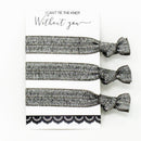 Bachelorette Hair Ties Set No Crease Ribbon Elastics Ouchless Ponytail Holders Hair Bands for Bachelorette Gift Bridesmaid Gift Bride Showers (6 Pack, Glitter Grey) Mebel Lola