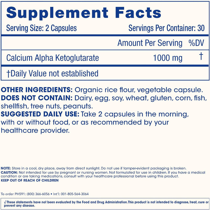 ProHealth, Ca AKG Supplement (Alpha Ketoglutarate) (1,000 mg per 2 Capsule Serving, 60 Capsules). Supports Metabolic Function and Healthy Aging Processes. Infinity Warehouse