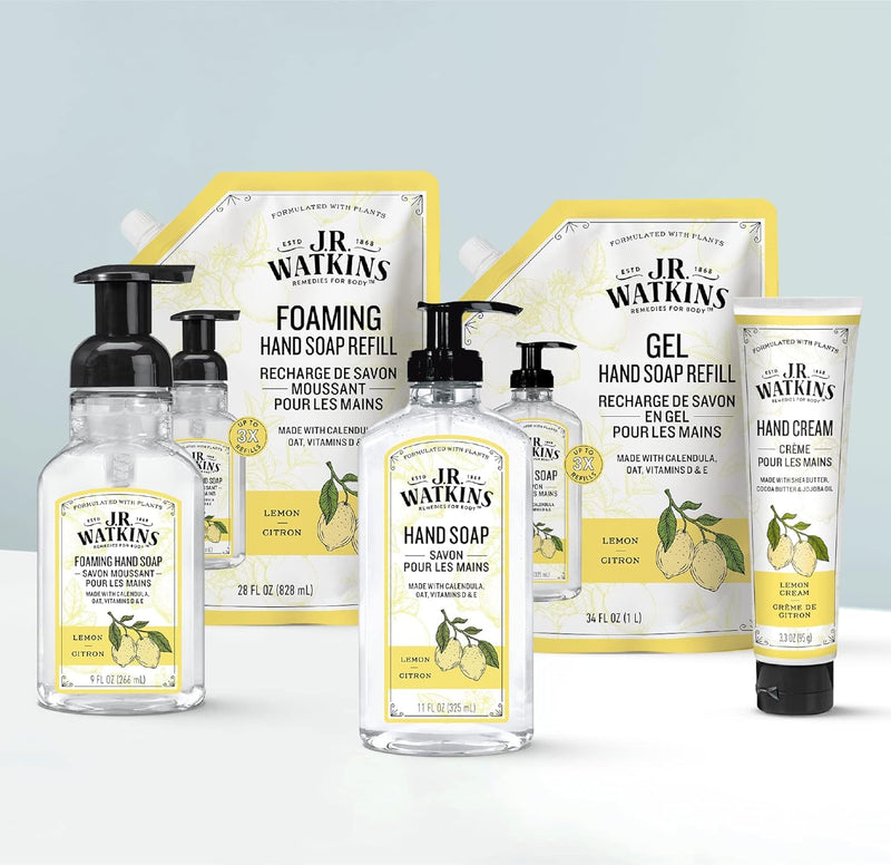 J.R. Watkins Gel Hand Soap For Bathroom or Kitchen, Scented, Cruelty Free, 11 Fl Oz, Lemon, 3 Pack Infinity Warehouse