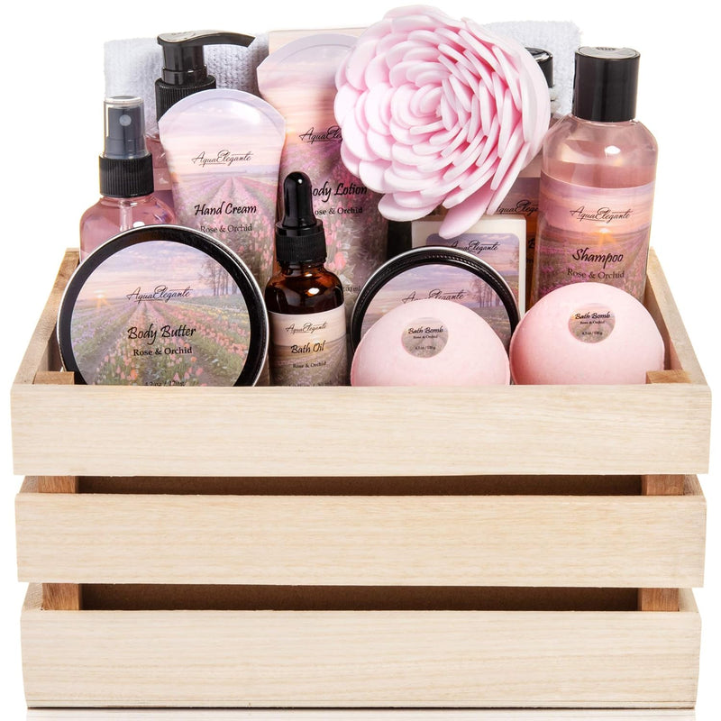 Bath Spa Gift Sets - Luxury Basket With Coconut & Vanilla - Spa Kit Includes Wash, Bubble Bath, Lotion, Bath Salts, Body Scrub, Body Spray, Shower Puff, Bathbombs, Soap and Towel