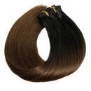 Clip in Hair Extensions Human Hair Ombre Natral Black Fading to Medium Brown Hair Extensions Natural Real Remy Hair Extensions 16Inch Double Weft Stainless Clips Thick Full Head 120g 7PCS Lashup