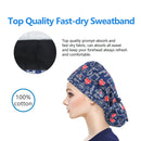QBA Working Cap with Button Long Hair, 3 PCS, Adjustable working Hat Sweatband Cotton Ponytail Holder, Tie Back Hats for Women & Men, One Size, Black+Black Feather+Black Amoeba QBA
