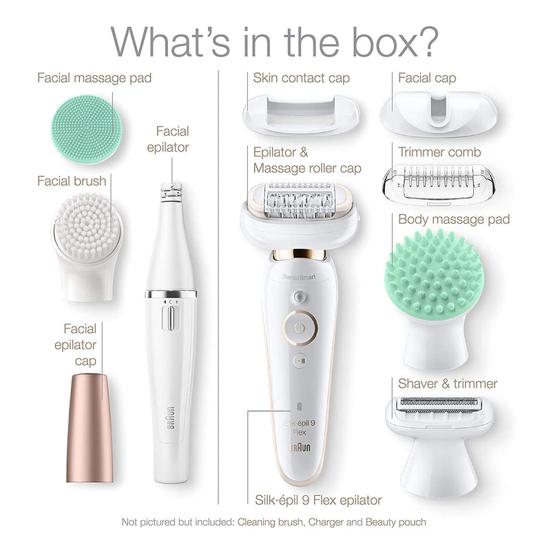 Braun Epilator Silk-épil 9 Flex 9-300 Beauty Set, Facial Hair Removal for Women, Shaver & Trimmer, Cordless, Rechargeable, Wet & Dry, FaceSpa Braun Store