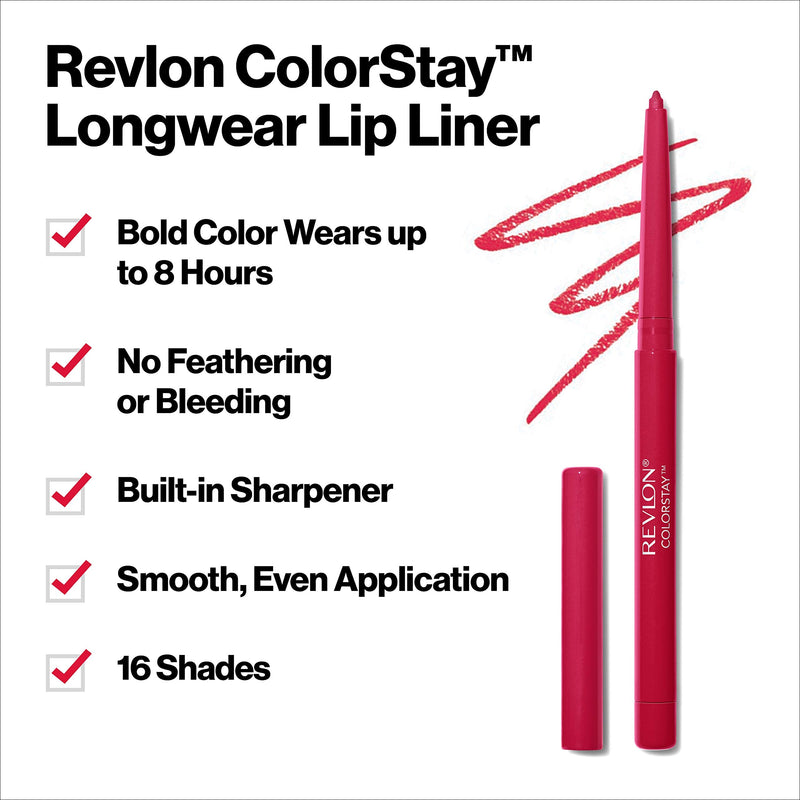 Lip Liner by Revlon, Colorstay Face Makeup with Built-in-Sharpener, Longwear Rich Lip Colors, Smooth Application, 670 Wine REVLON