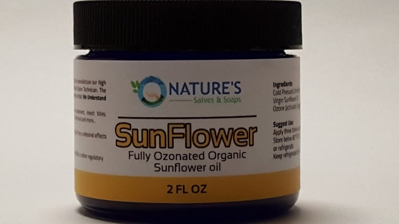 Nature's Salves and Soaps 100% Fully Ozonated Unrefined Organic Sunflower Oil - 2 Oz - * Glass Jar * Nature's Salves and Soaps