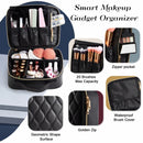 Travel Makeup Bag, Make up Bag for Women, Large Leather Cosmetic Bag Travel Toiletry Bag for Girls Make Up Bag Brush Organizer Bags (Quilted Black) Stagiant