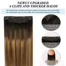 GOO GOO Human Hair Extensions Halo Hair 80g Ombre Brown to Dirty Blonde 18 Inch Real Flip Hair Extensions with Invisible Fish Line Layered Hidden Crown Hair Extensions for Women Hairpiece GOO GOO Store