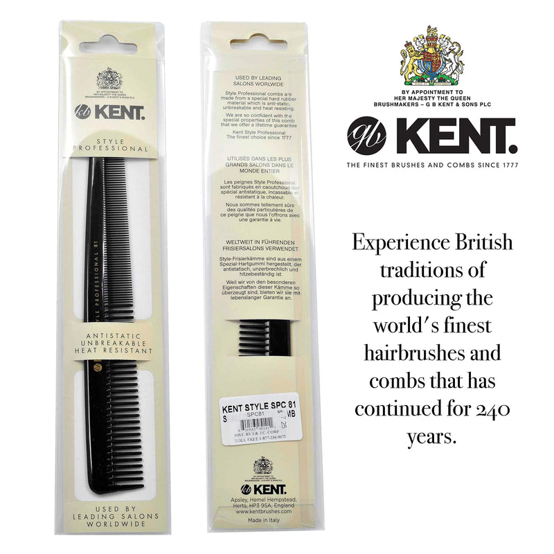 Kent SPC81 Salon-Style Dressing Cutting Comb with Wide and Fine Teeth - Professional Barber Haircut Comb for Styling and Teasing for All Hair Types - Kent Quality Barber Supplies KENT
