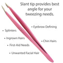 Tweezers – Surgical Grade Stainless Steel - Slant Tip for Expert Eyebrow Shaping and Facial Hair Removal – with Protective Pouch (Bubblegum Pink) Zizzili Basics
