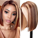 UNice Ombre Blonde 13x4 Lace Front Human Hair Bob Wig for Black Women Brazilian Remy Hair Brown Blonde Streaks Straight Lace Frontal Wig Pre Plucked with Baby Hair 150% Density (12 inch) UNICE Store