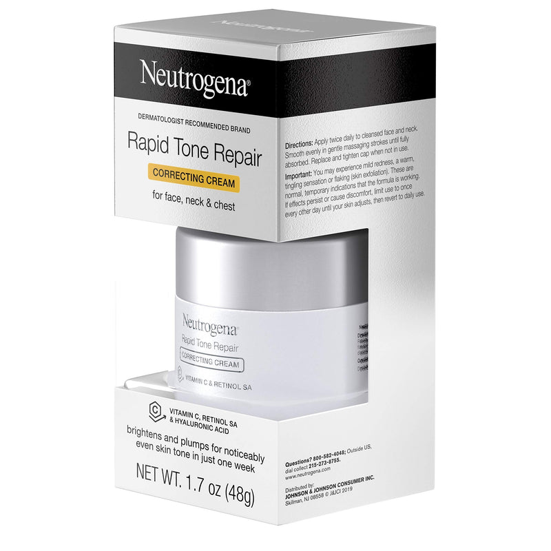 Neutrogena Rapid Tone Repair Retinol + Vitamin C Correcting Cream, Tone Evening Face & Neck Cream with Vitamin C, Retinol & Hyaluronic Acid for Dark Spots, Fine Lines & Wrinkles, 1.7 oz Neutrogena