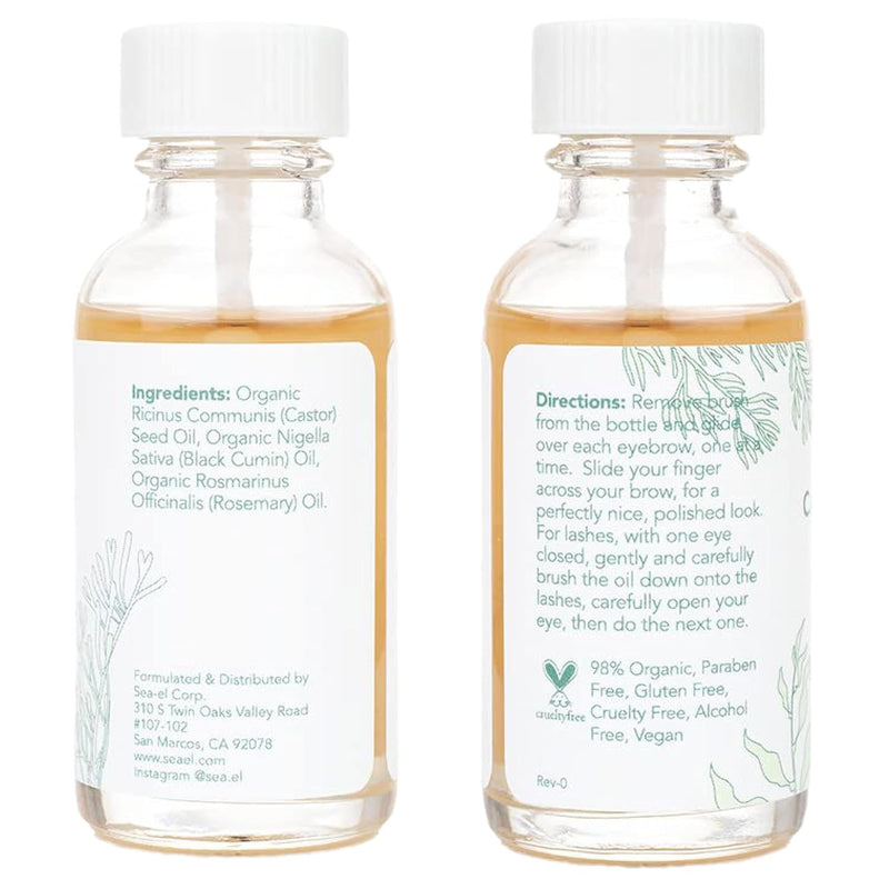 Sea El Castor Lash & Brow Serum Organic Castor Oil Rosemary Oil & Black Seed Oil Hair Conditioner - Eyelashes & Eyebrow Thickening & Growth Essentials for Women & Men - 1 fl oz Bottle (Pack of 2)