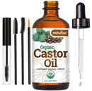 Naturise Organic Castor Oil Unrefined Unfiltered 100% Pure Cold Pressed (4oz) USDA Certified Organic, NON-GMO, Promotes Hair growth, Eyelash, Eyebrow growth, Skin Moisturizer, With Bonus Mascara Kit Naturise