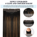 GOO GOO Human Hair Extensions Halo Hair, 80g 18 Inch Ombre Natural Black Mixed Chestnut Brown Invisible Wire Hair Extensions Secret Fish Line Layered Hairpiece Stiraight Hidden Crown Hair Extensions GOO GOO Store