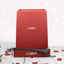 LUNA London Eclipse LED Lighted Travel Vanity Makeup Mirror | 3 Colour Light, Compact, Portable, Lighted, Rechargeable, Illuminated Mirror | Perfect for Travel, Makeup & Beauty Needs | Scarlet Red LUNA London