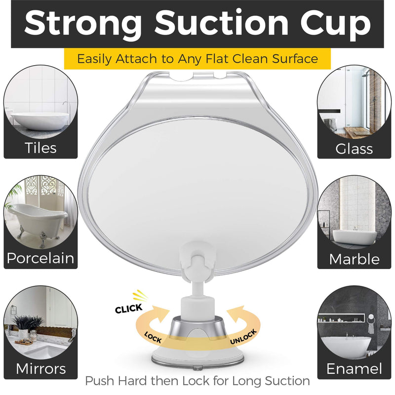 HoneyBull Shower Mirror Fogless for Shaving - with Suction, Razor Holder for Shower & Swivel, Mirrors, Shower Accessories, Bathroom Mirror, Bathroom Accessories, Holds Razors for Men (XL White) HONEYBULL